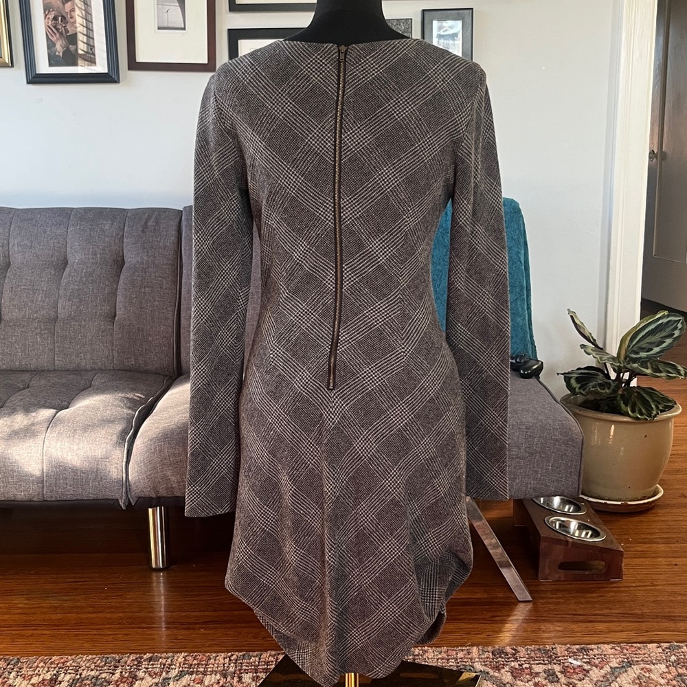Peruvian Connection Charcoal Plaid Long Sleeve Dress Zipper Accents Size 2 - Picture 5 of 8